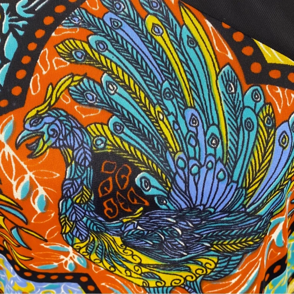 Vintage 70s Lorraine Multicolor Rooster Print Maxi Loungewear Dress